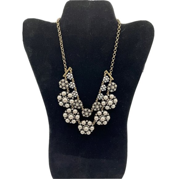 Unbranded Jewelry - Statement Double Strand Faux Pearl & Rhinestone Floral Choker Necklace 17" - 19"